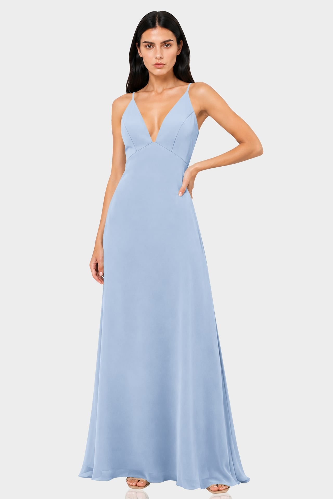 powder blue satin dress Custom Plunge V-Neck Maxi waisted dress styles Size:UK16/US12 garment_name_us-Men's Robe Audrey Dress Ocean Blue