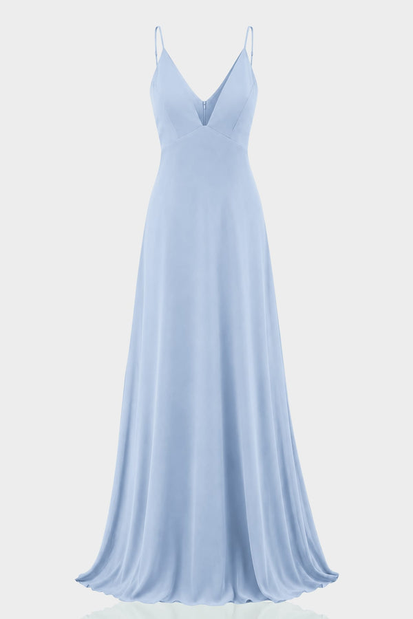 deep plunge v neck dress S Powder Blue V-Neck Satin Maxi Fabric:Lace You can't go wrong COWL NECK Pair it with ankle