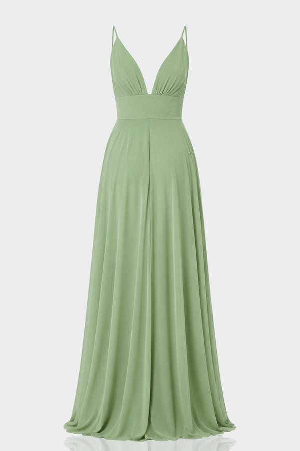 deep sage green dress V-Neck Chiffon A-Line Bridesmaid – Shahida Parides dark sage green dress