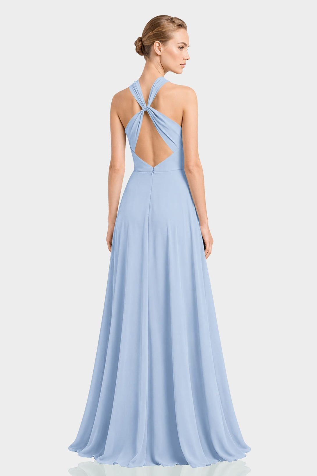 twisted halter dress Powder Blue Chiffon Maxi White dress
