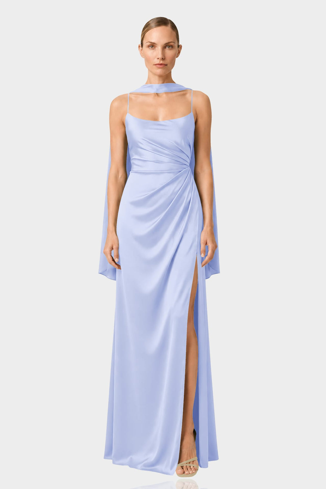 icy blue dress formal Satin Beach Bridesmaid with Scarf – Shahida Parides metallic prom dress