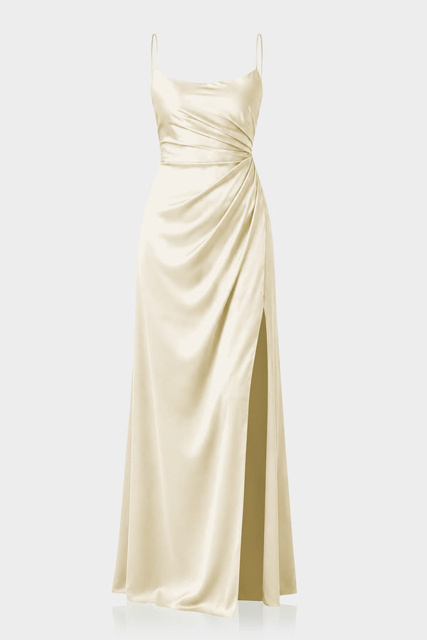 Ivory Satin Bridal Shower Dress with Draped Scarf – Shahida Parides