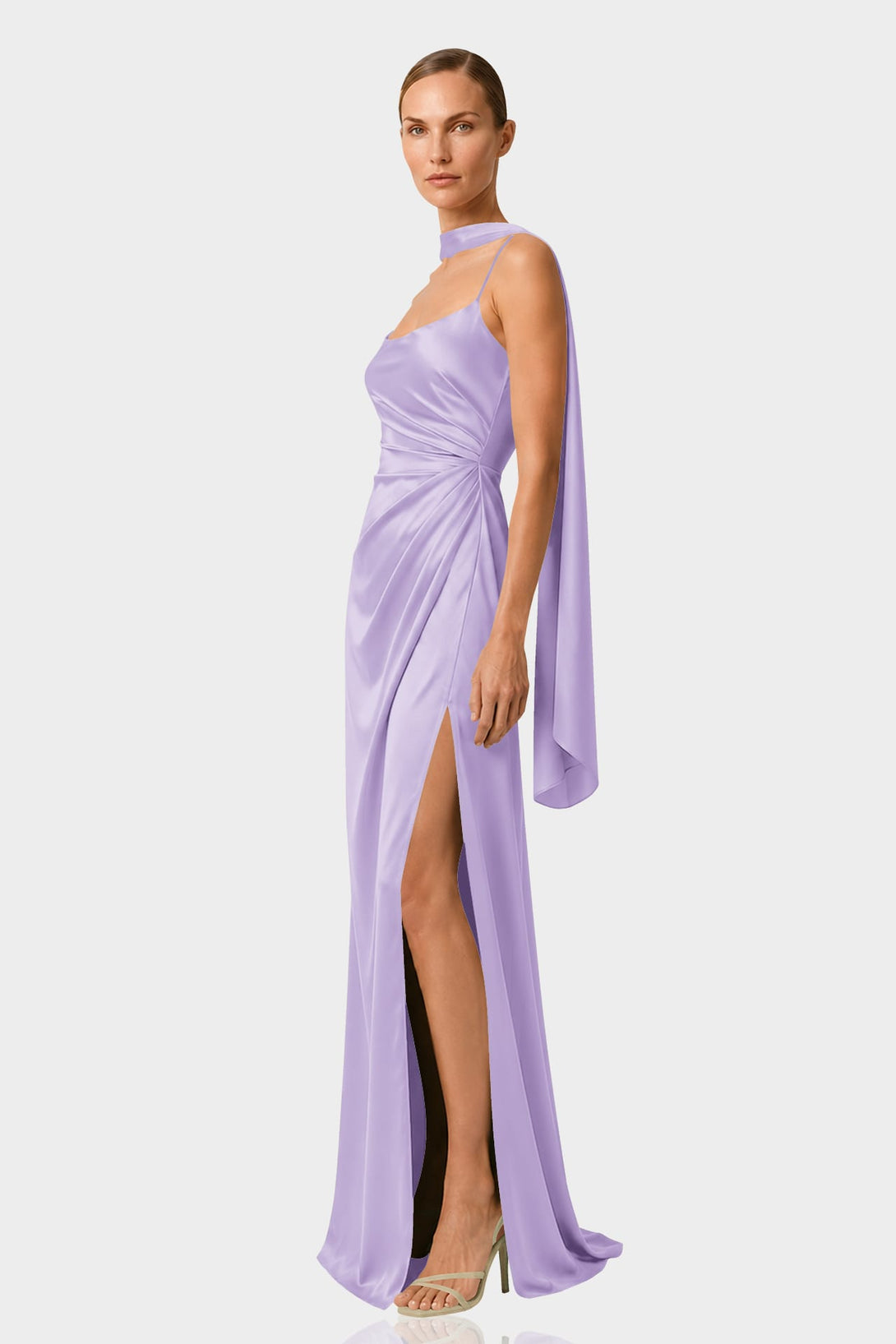 lavender satin bridesmaid dresses S Draped High Slit Dress Tall Mid-Century 5-Drawer Dresser Model Meeya offering both elegance and Color:Same as Picture(BLACK)