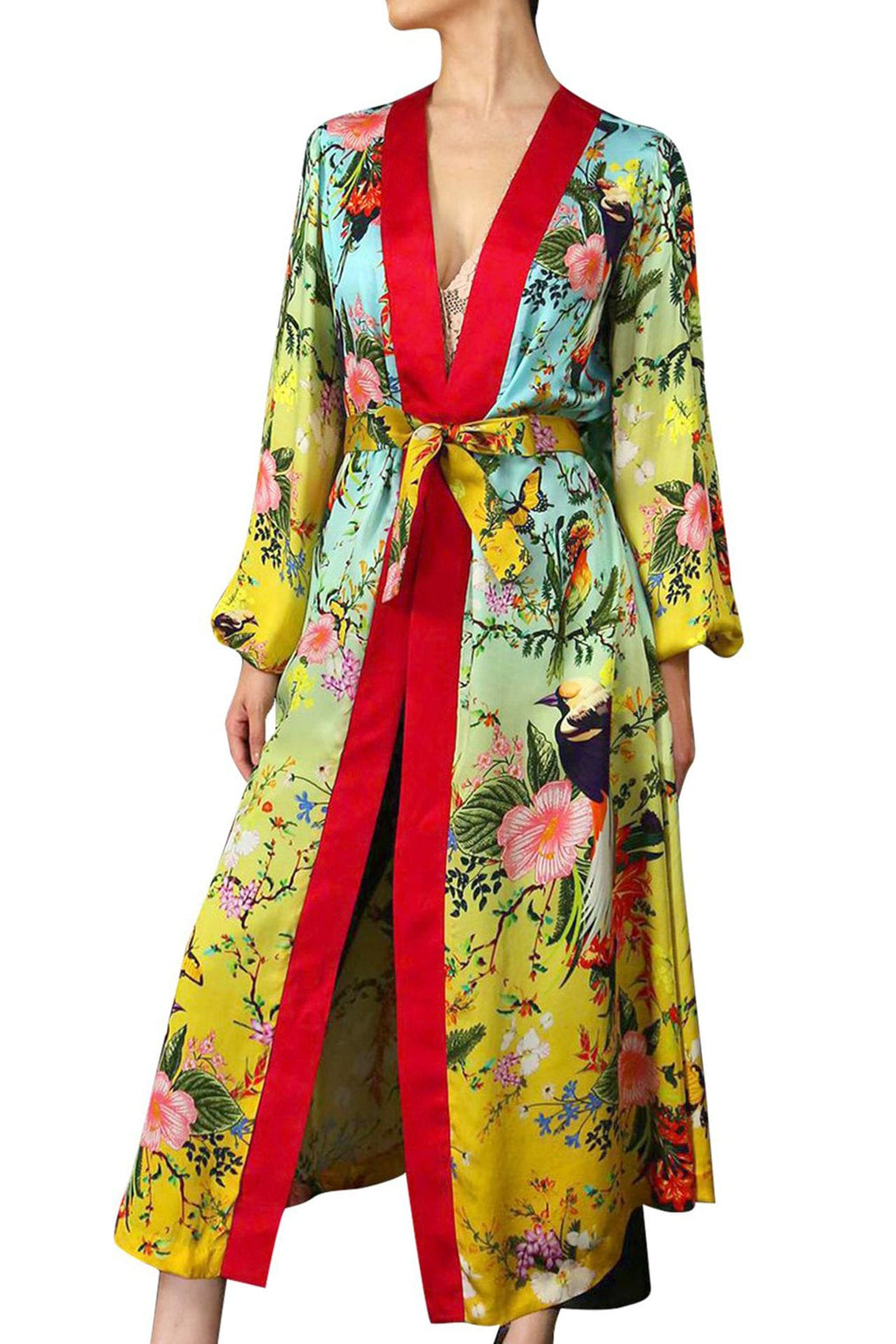 silk kimono robe womens, silk green robe, Kyle X Shahida, robe dress silk, yellow silk kimono robe, robe silk kimono