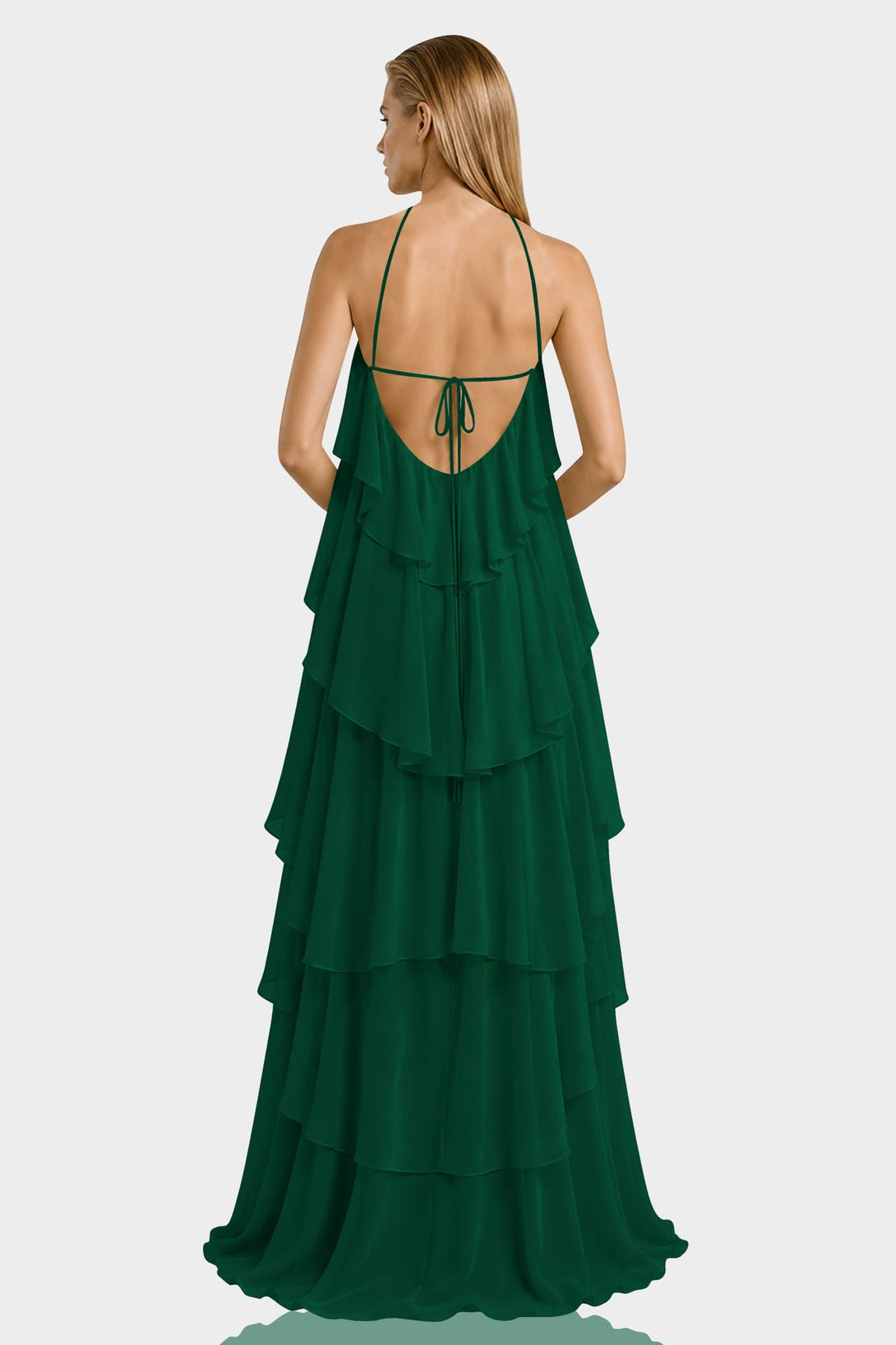 dark green layered dress Tiered Ruffle Chiffon Halter Bridesmaid Gown – Shahida Parides emerald green chiffon dress