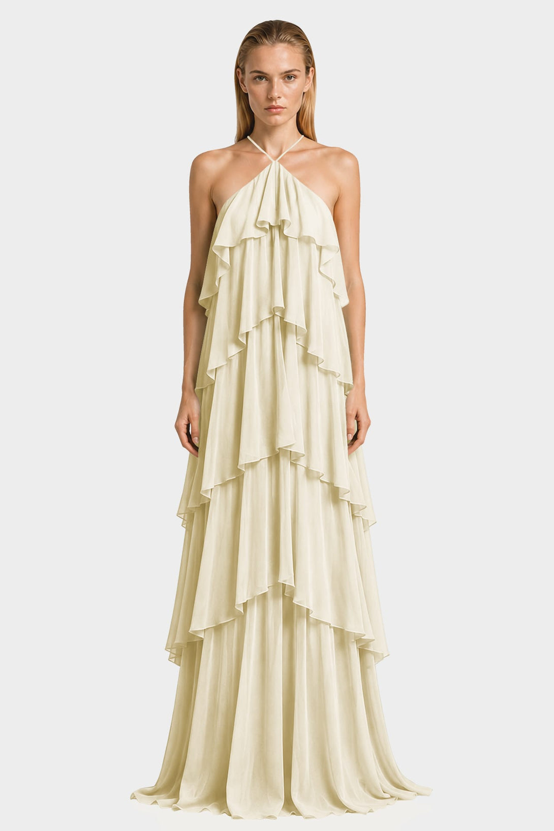 ivory chiffon bridesmaid dresses Tiered Ruffle Gown – Shahida Parides Web Collection: Christmas Came Early