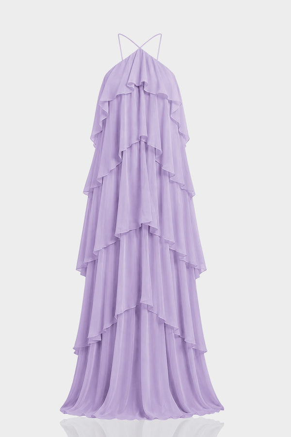 purple chiffon halter dress Lavender Tiered Ruffle Bridesmaid – Shahida Parides Milla 20.07