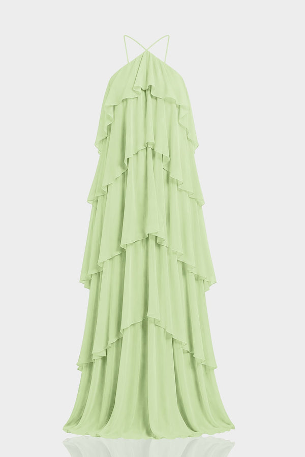 light green chiffon bridesmaid dresses Tiered Ruffle Dress – Shahida Parides sage green chiffon bridesmaid dresses