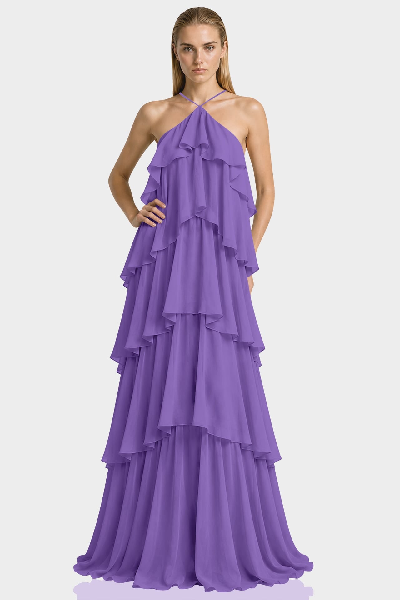layered bridesmaid dresses Purple Tiered Ruffle Chiffon Dress Karigar Collection