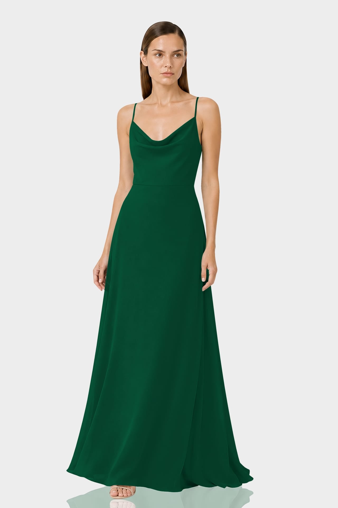 Dark Green Cowl Neck Chiffon Bridesmaid Dress – Shahida Parides