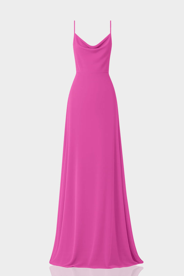 Fuchsia Cowl Neck Chiffon A-Line Bridesmaid Dress – Shahida Parides
