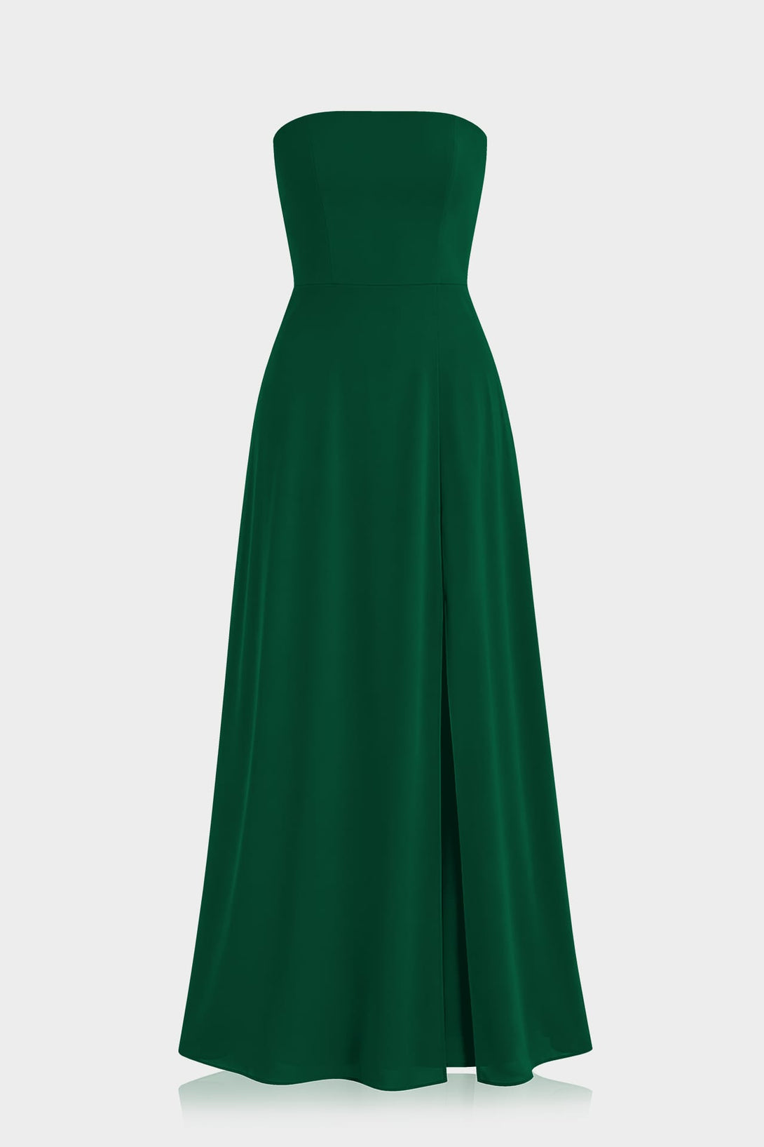 Hunter Green Satin Strapless Bridesmaid Dress with High Slit – Shahida Parides