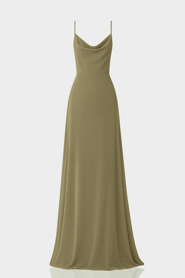 flowy olive dress Green Cowl Neck Chiffon Evening Gown – Shahida Parides Garden Guest
