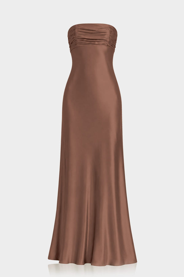 Chocolate Strapless Satin Maxi Dress