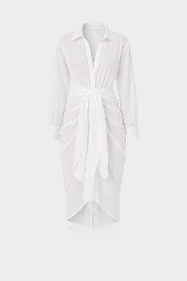 S White Draped Shirt Midi Dress with Waist Tie Detail, Relaxed Tailoring