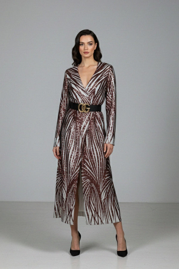 Glamorous outerwear,
Fashion sequin trench,
Shahida,