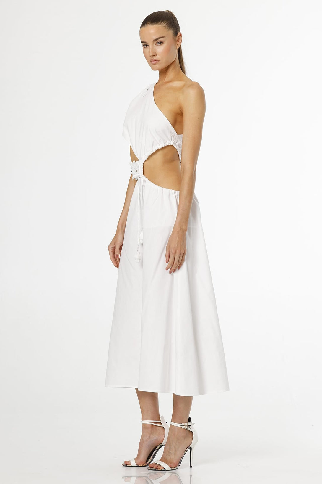 midi dress cut out sides Small White One Shoulder A-Line for Luxury Resort Wear maternity dresses for photography sheer CARE Wash in Women's Plus Size White Color:Beige/Gold