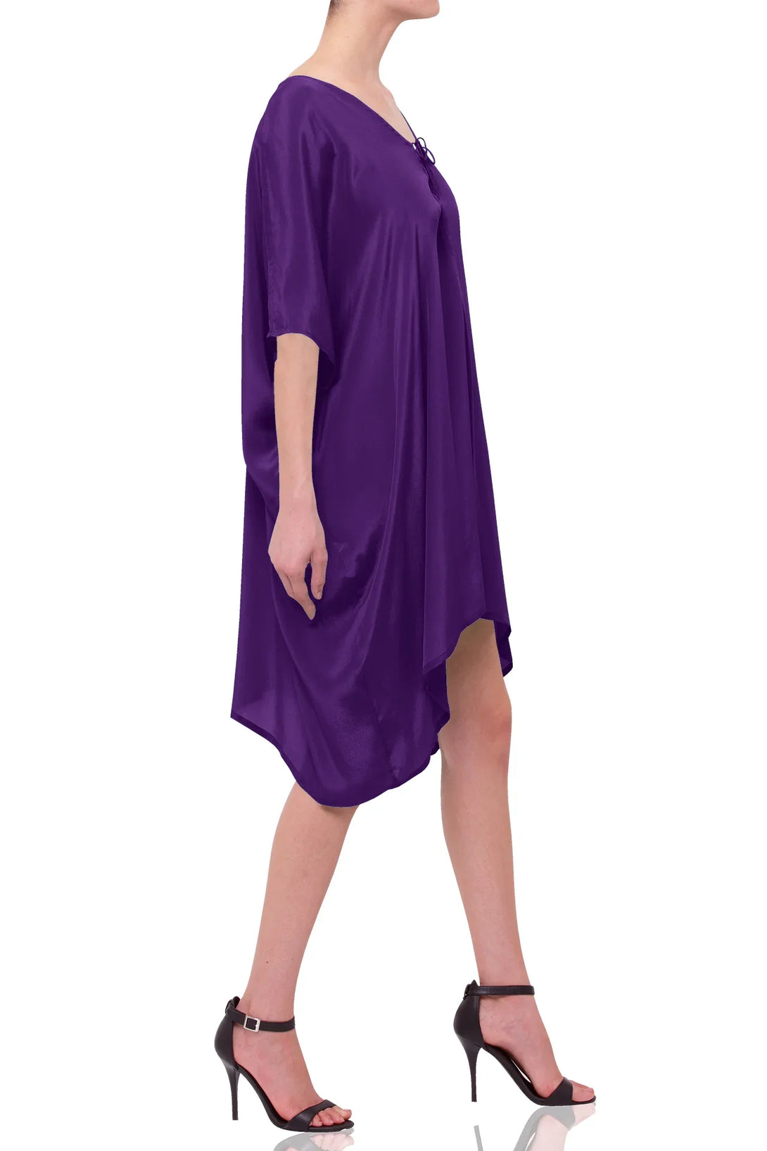 purple silk mini dress Silk Purple Kaftan Mini Dress – Short Summer Dress One Size (OS)