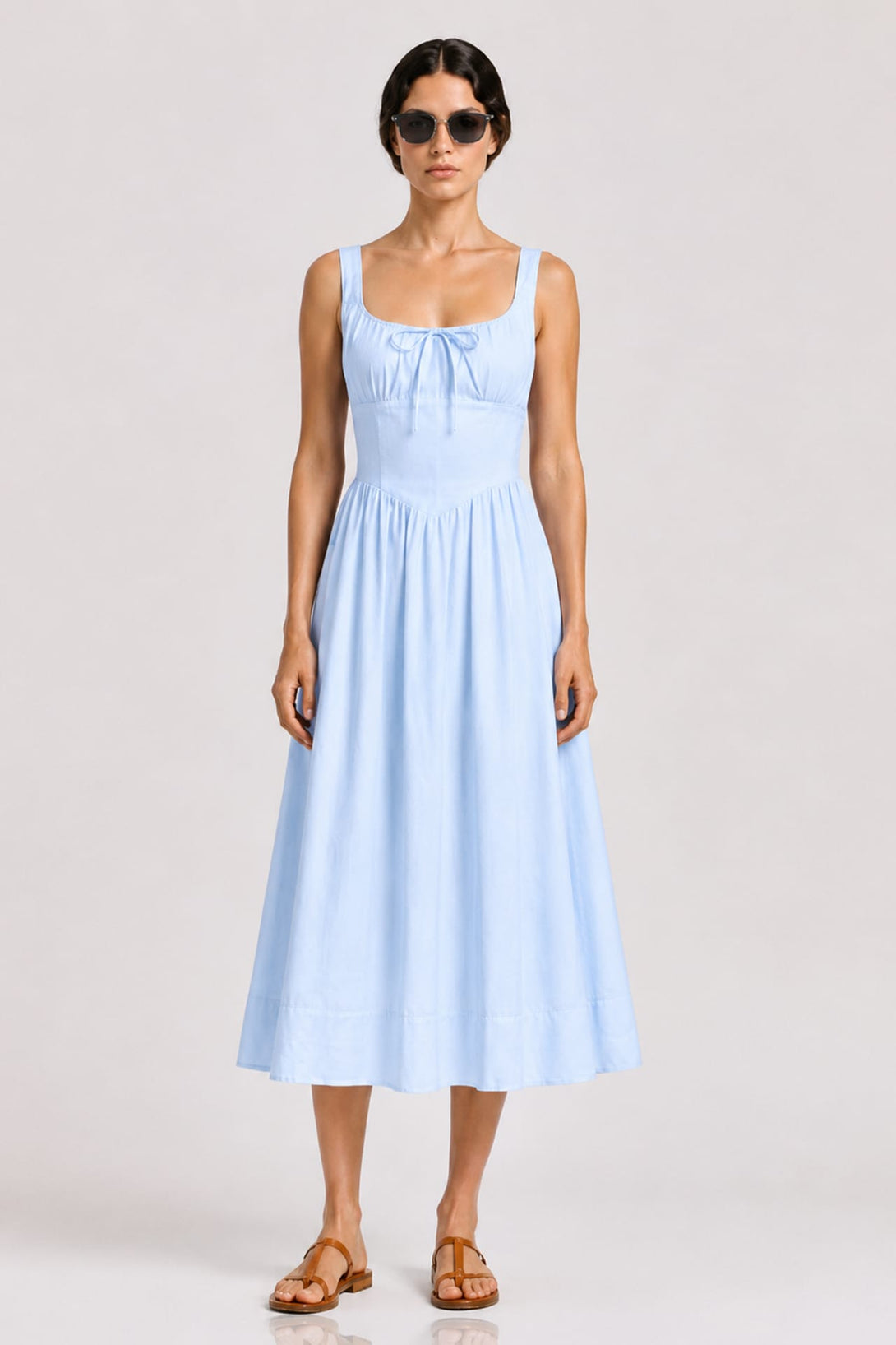 linen corset midi dress Puff-Sleeve Corset Linen Midi Dress