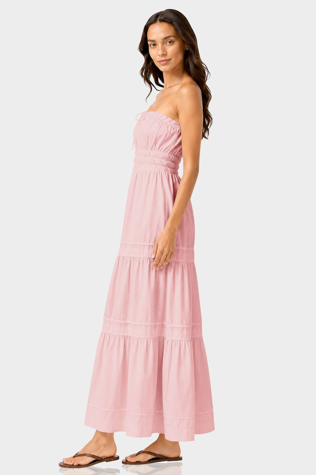 smocked strapless maxi dress Organic Cotton Strapless Maxi Dress