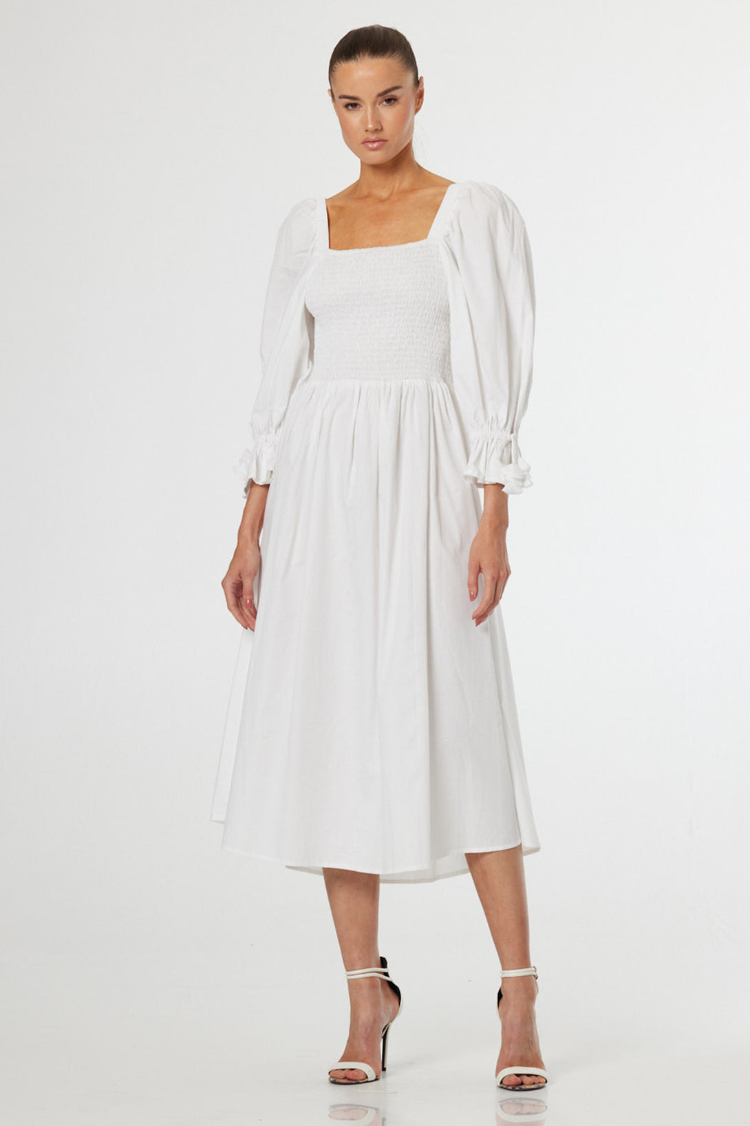 designer white midi dress White Midi Dress for Bridal Shower, Engagement Party & Civil Wedding