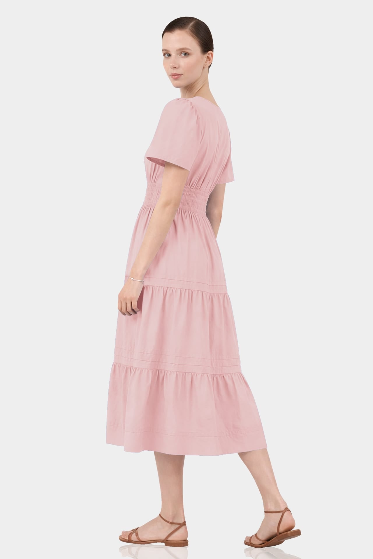 pink cotton midi dress Standard / S Blush Smocked Waist Day for Women ivory self printed/embroidered hijabs Color:Classic Navy Cotton Purple Wisteria and Puff