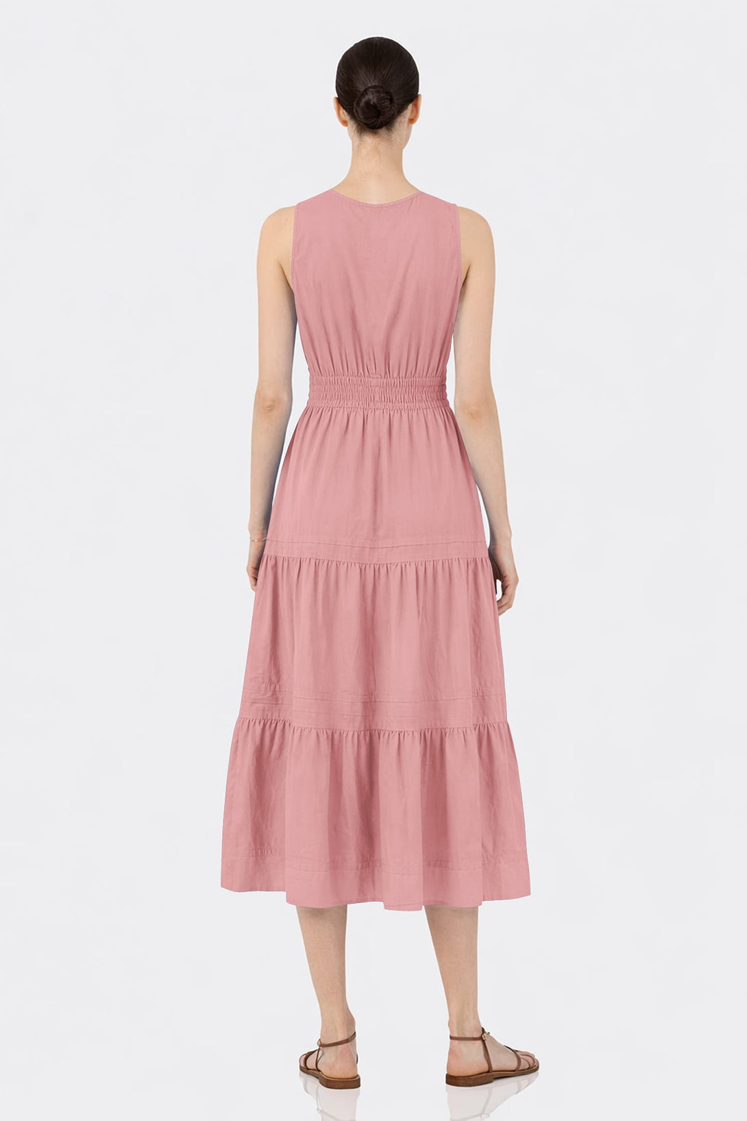 dusty rose midi dress Floral Jaquard Ruffle (Medium) Bust 26 Waist 24 Length 47.5 Medium S Dusty Rose Sleeveless Cotton
