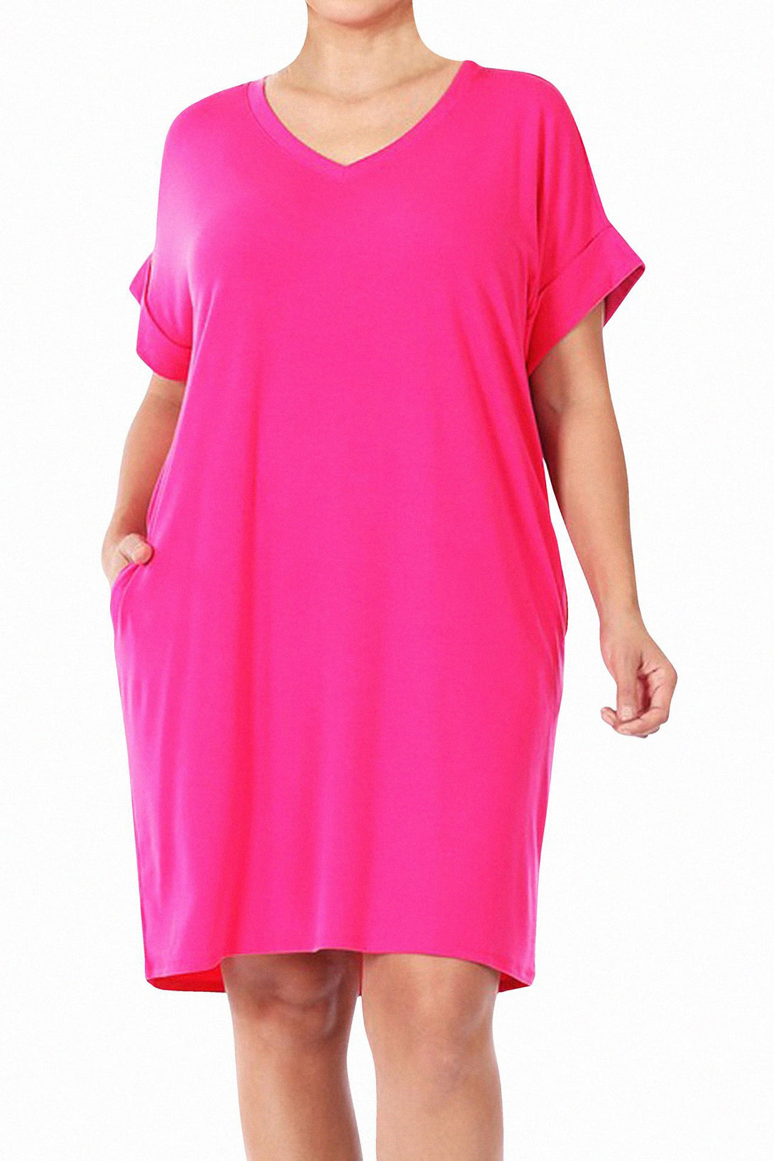 S Radiant Pink Luxe Oversized Shift Dress with Pockets