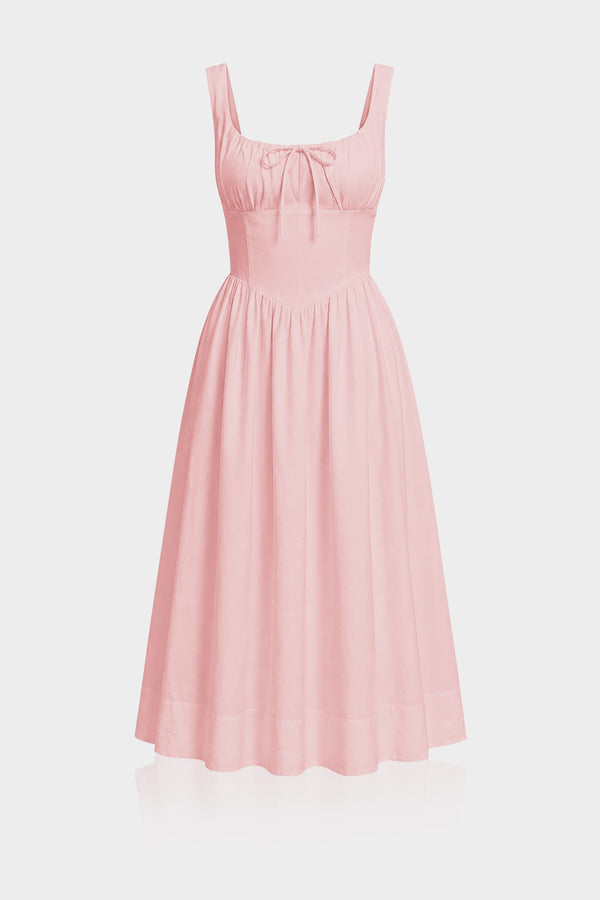Premium Blush Pink Linen Corset Midi Dress for Women
