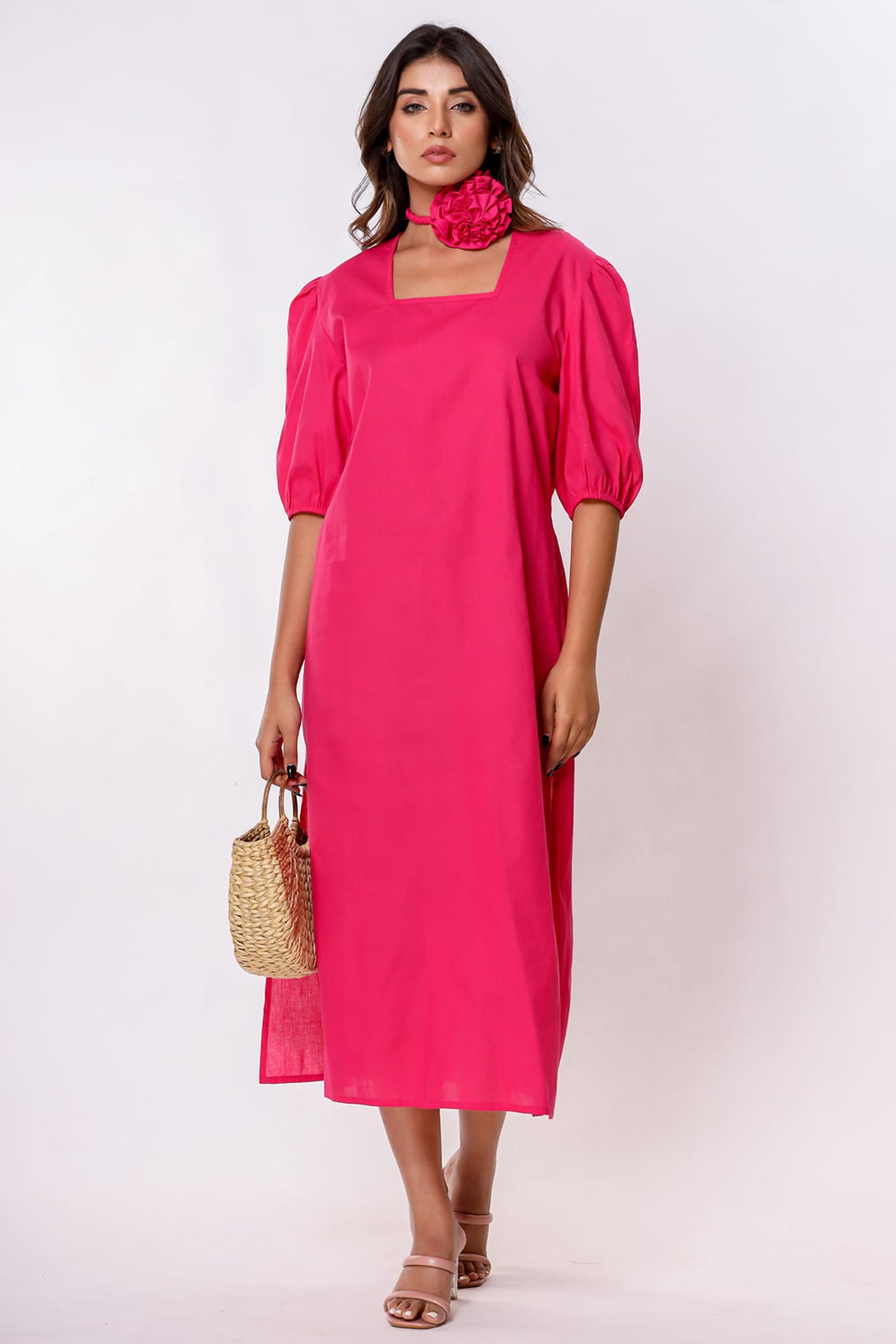 square neck summer dress midi KIWI SQUARE NECK MIDI DRESS  LIGHTWEIGHT SPRING/SUMMER A-LINE SUNDRESS Green / 10