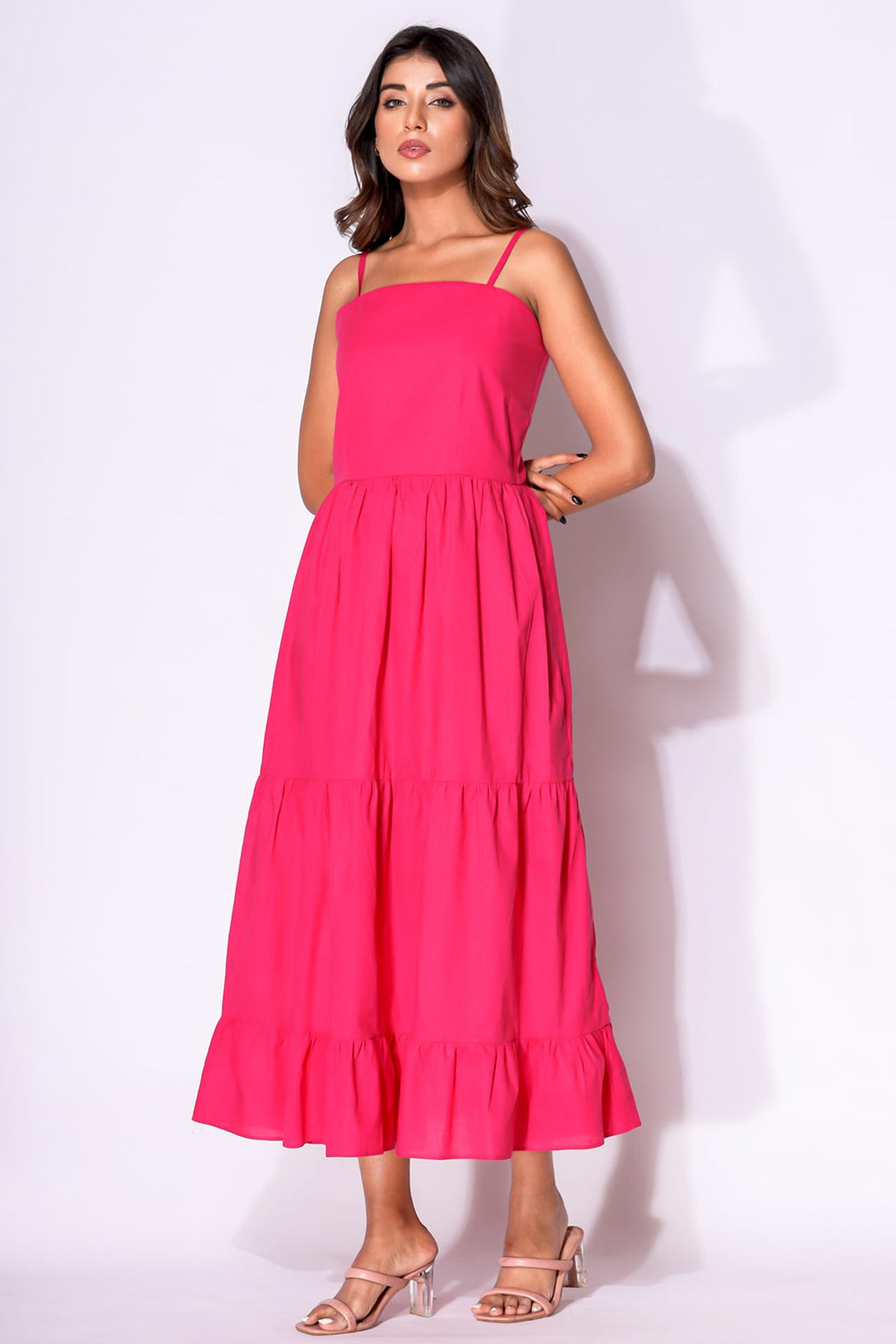 straight midi summer dresses Straight Cut Midi Length Dress Black / FR 34