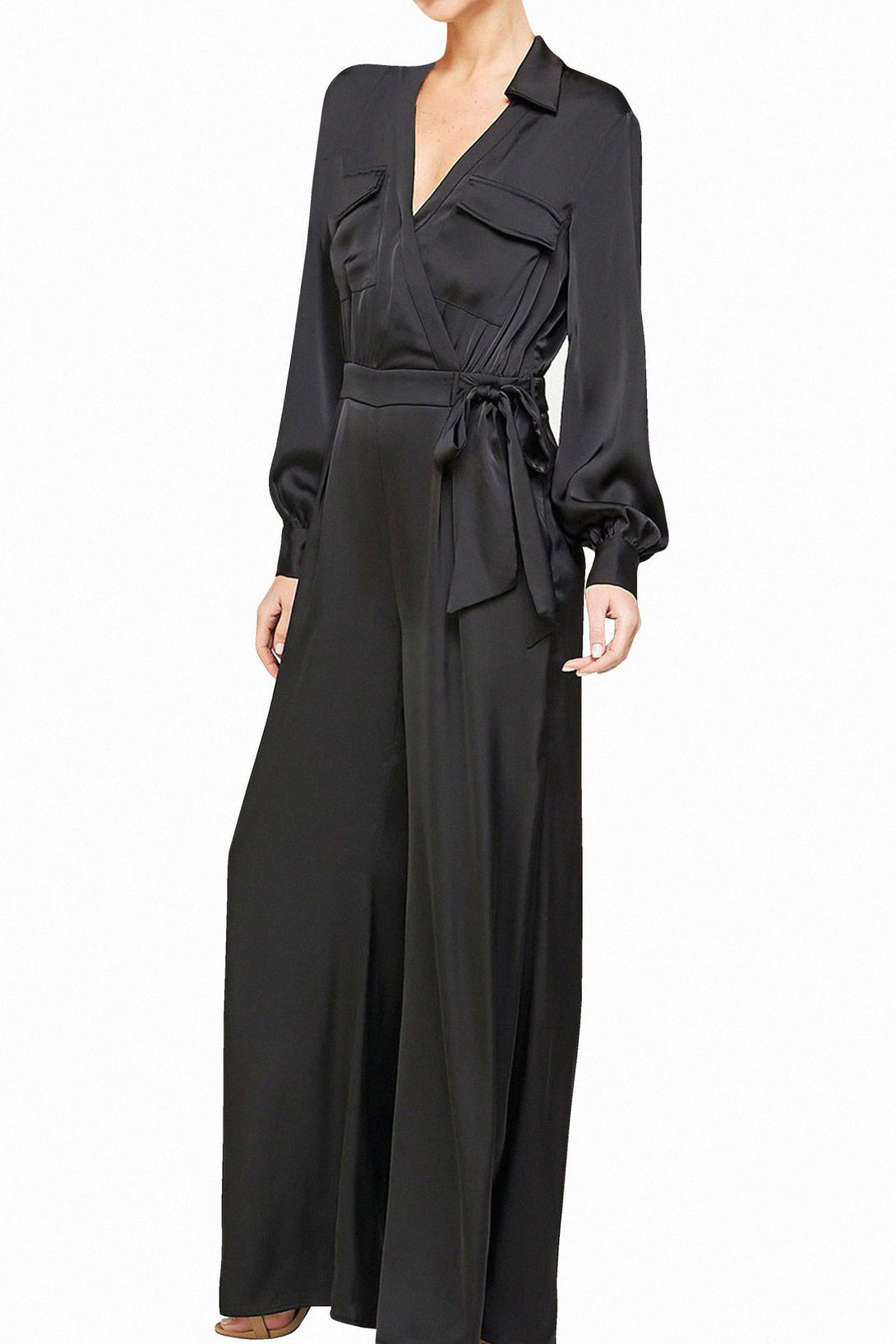stylish black jumpsuit for tall silhouettes, shahida