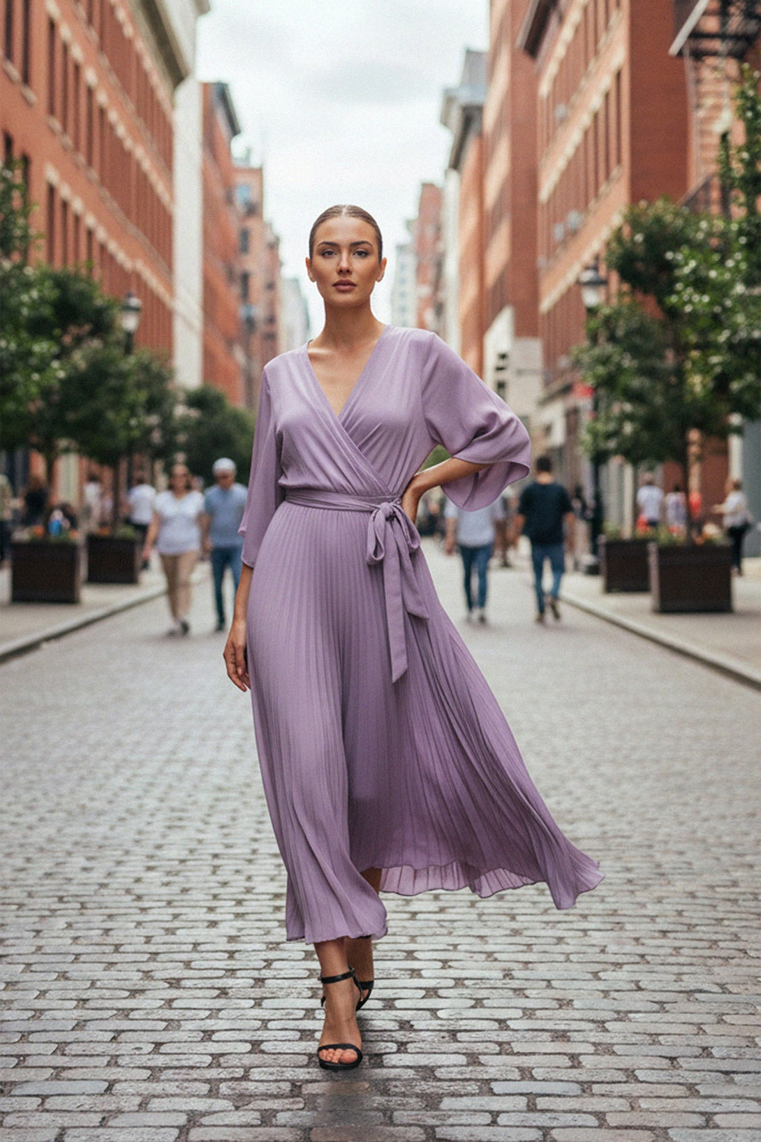 lavender midi dress S Lavender Luxe Pleated Halter Midi Dress