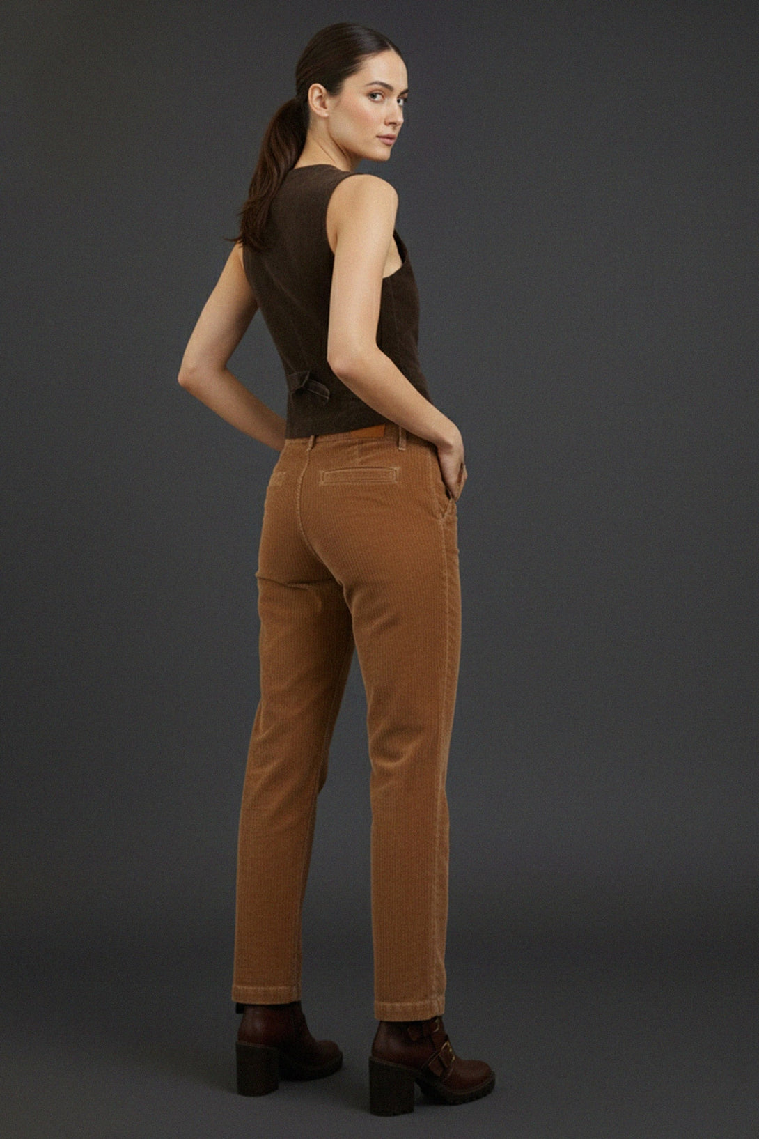Soft textured brown corduroy pants for women,  shahida