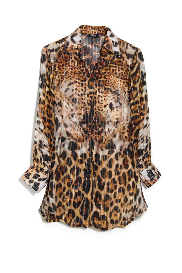 Animal print mini shirt dress with button-down front for timeless style, Shahida,