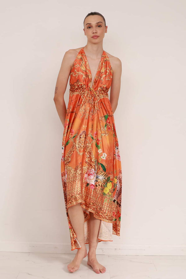 open lace back dress Sunset Floral Print Maxi Dress