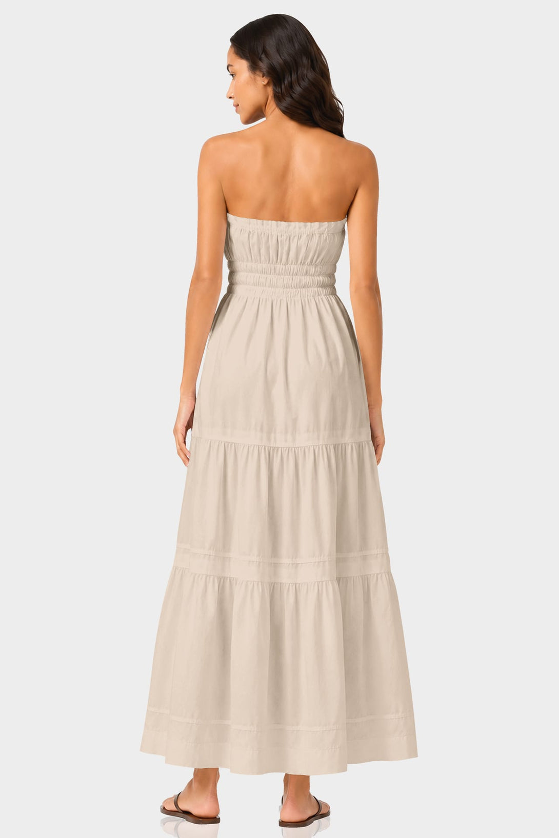 cotton travel dress S Taupe Tiered Cotton Maxi Dress – Lightweight Travel Dress for Women
