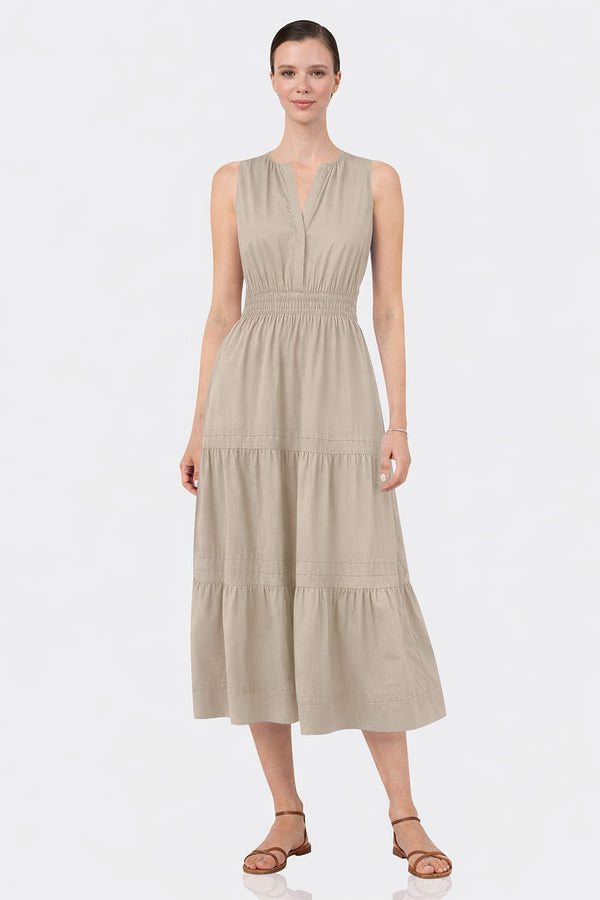 midi summer cotton dresses Soleil- Summer- Striped 100% Cotton Tired Midi Dress M