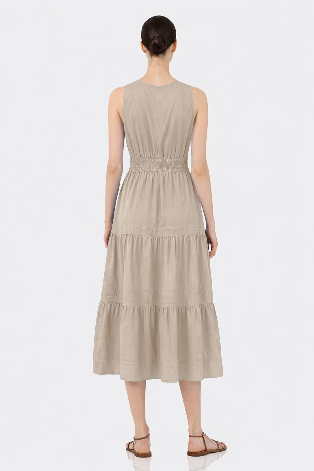 S Taupe Sleeveless Cotton Poplin Midi Dress for Women – European Summer Dress