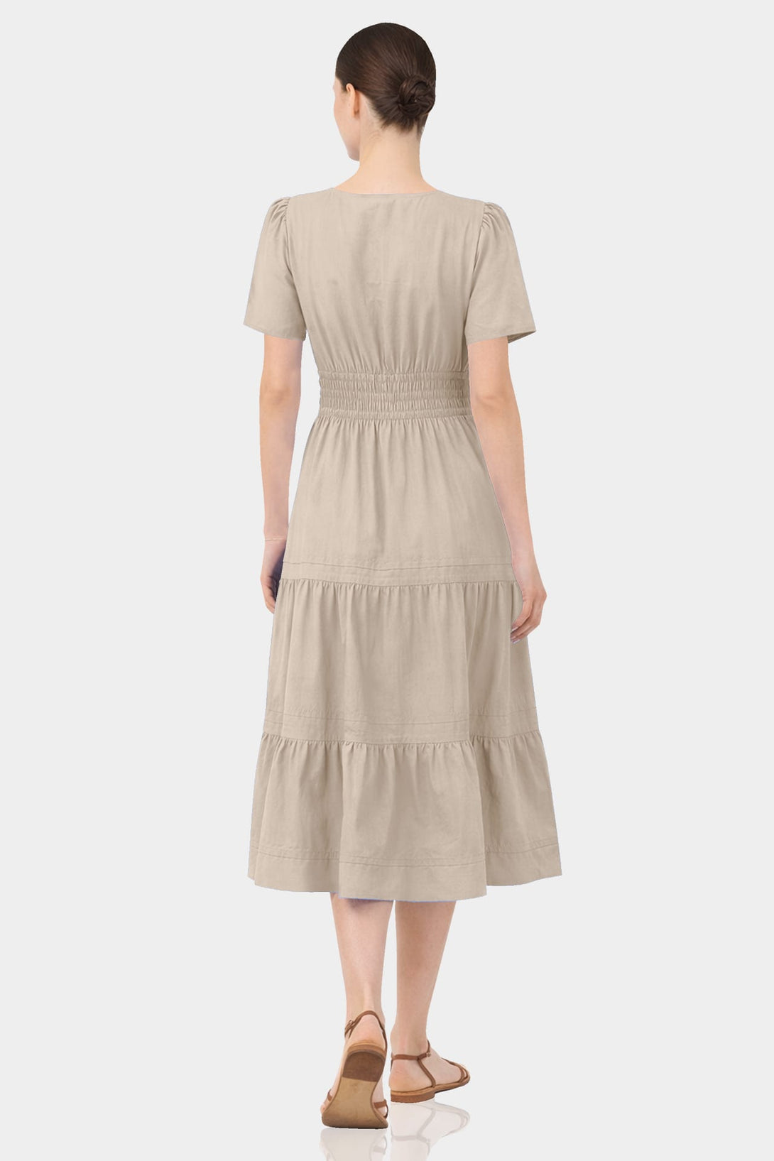 lightweight cotton summer dress casual summer dress with sleeves Cotton Linen Sun Dresses for Older Women Casual Loose Comfy V