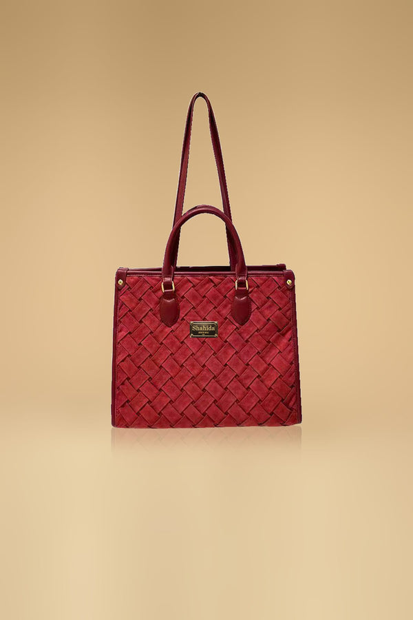 Red Woven Stylish Handbag