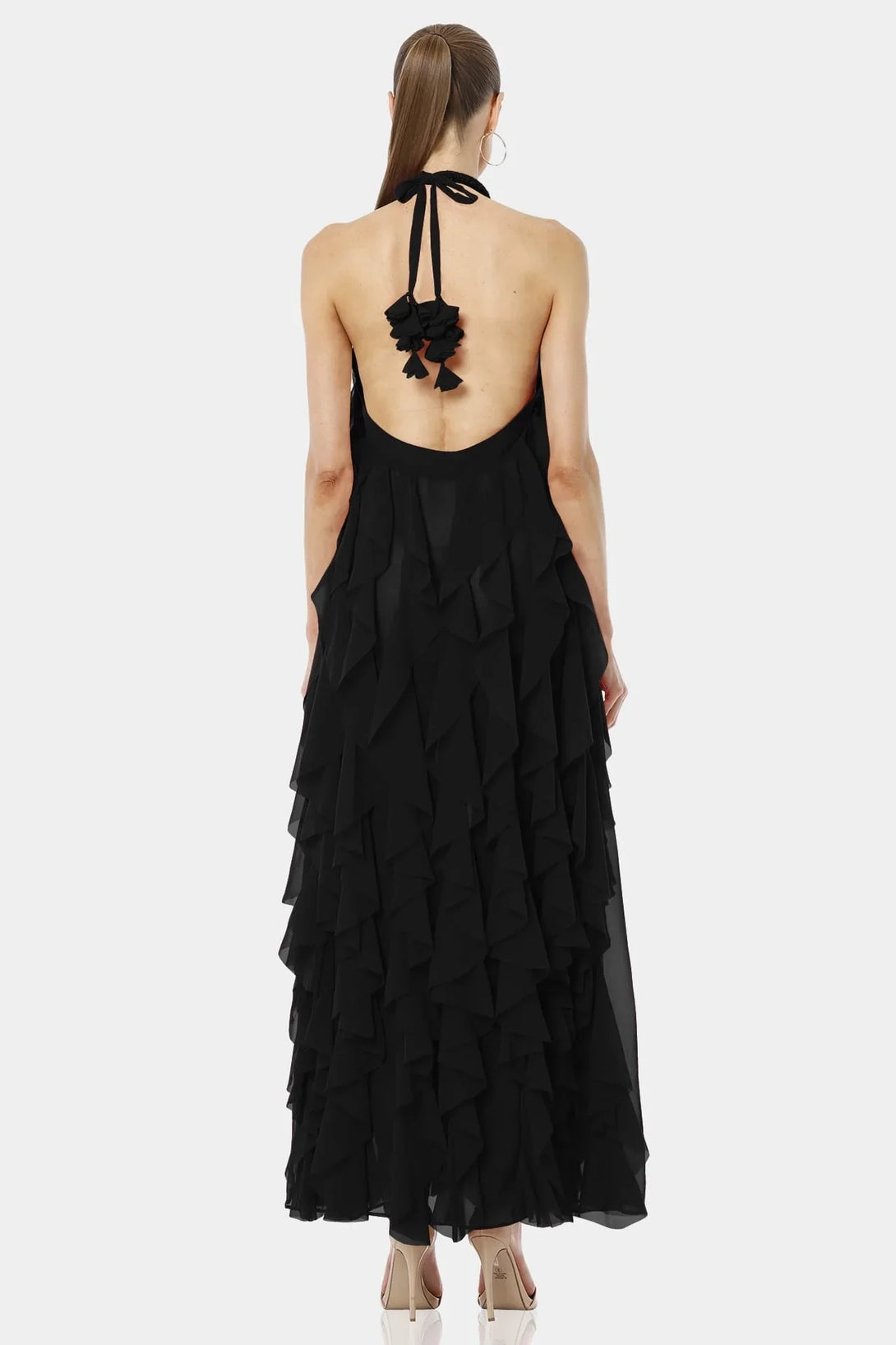 Black Halter Dress | Tiered Ruffle Dress | Long Maxi Dress | Qishma Medium Black Halter Dress | Tiered Ruffle Dress | Long Maxi Dress | Qishma Medium