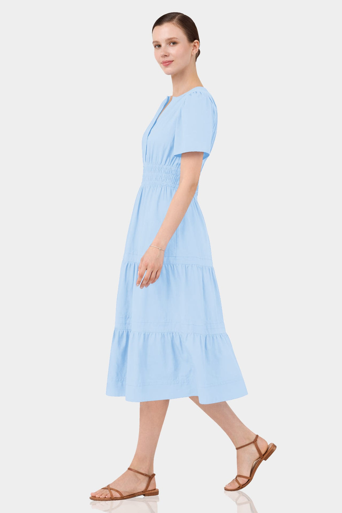 Standard / S Sky Blue Casual Cotton Tiered Dress for Everyday Wear