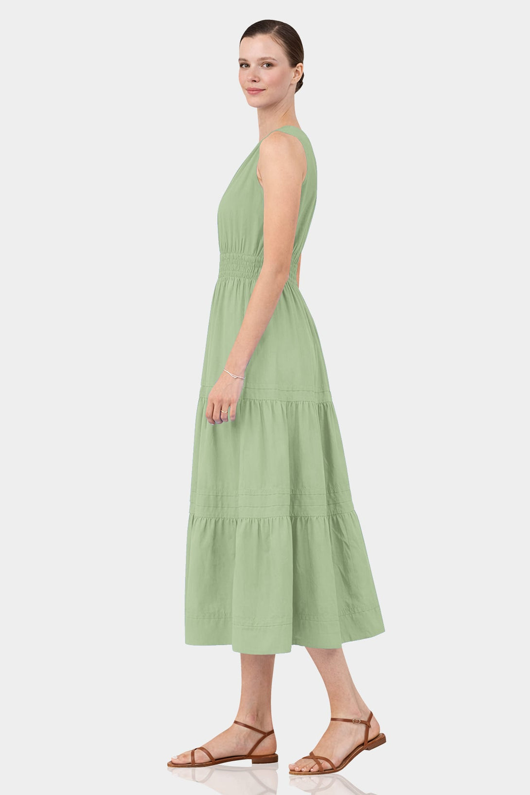 green summer dress midi Sage Smocked Waist Cotton – Shahida Parides green floral midi dress