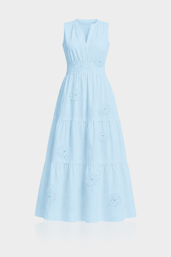 artisanal blue maxi dress S Sky Handcrafted Floral Detail for Women No two are exactly Color:Snow Queen Blue (Pictured- SOLD OUT) Girl Talk Strapless Mini x-new25nov