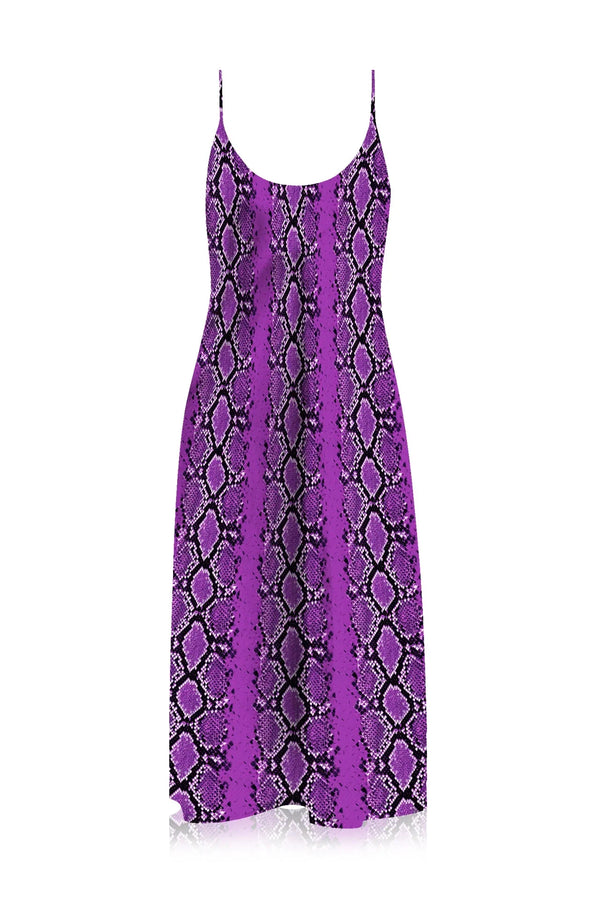 Midi Slip Dress Made with Cupro Silk in Snake Print Purple