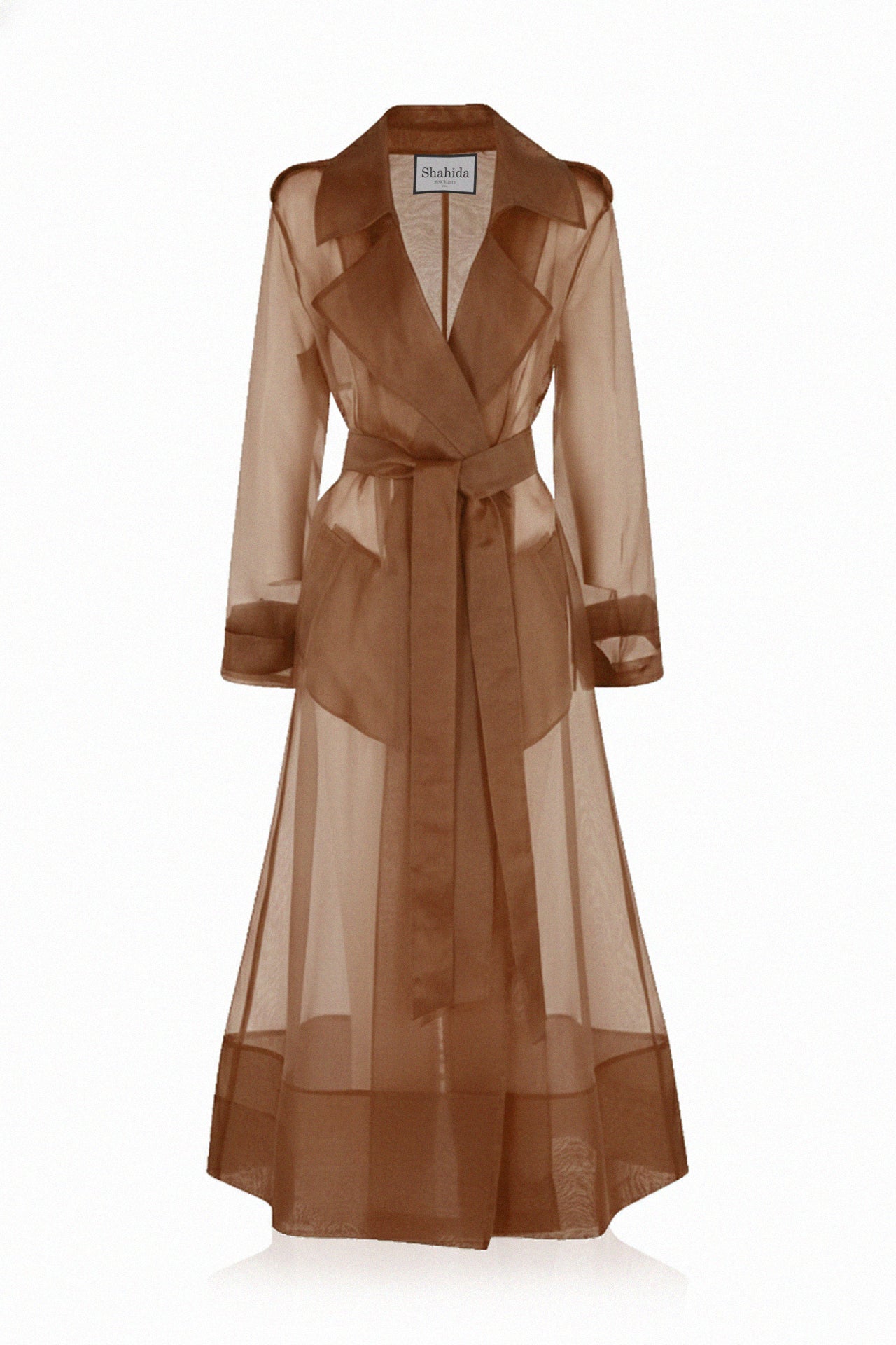 Brown Sheer Silk Organza Trench Coat – Lightweight Wedding