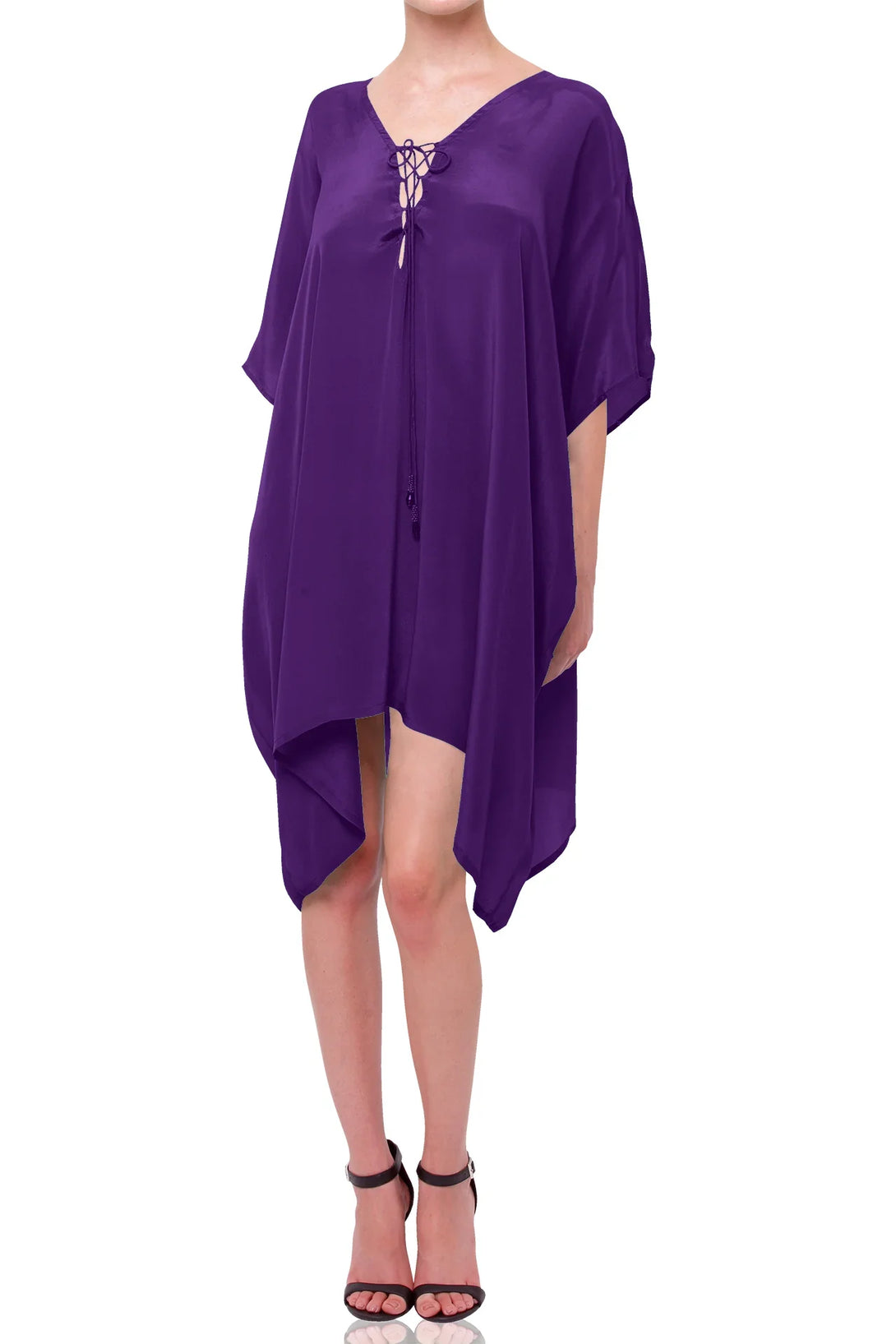 Silk Purple Kaftan Mini Dress Short Summer Dress Shahida Parides Silk Purple Kaftan Mini Dress Short Summer Dress Shahida Parides