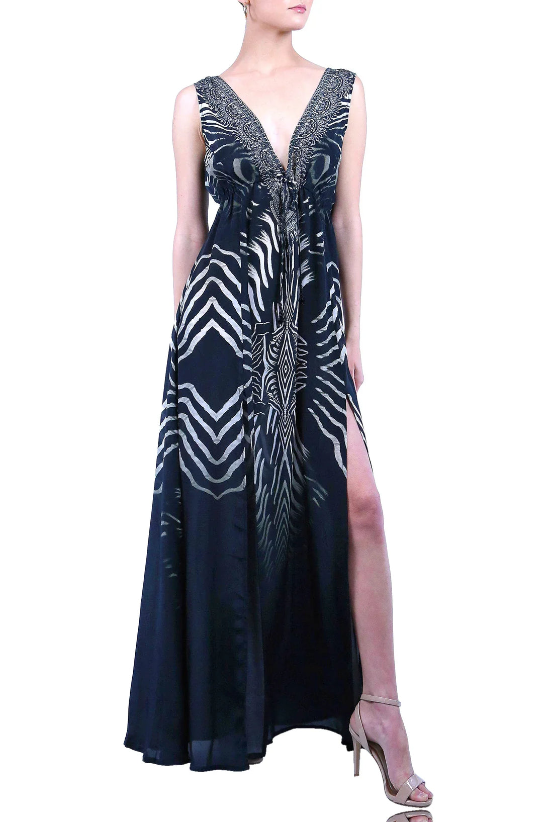 Small - Medium Stripe Print Long Sexy Black Dress Small - Medium Stripe Print Long Sexy Black Dress