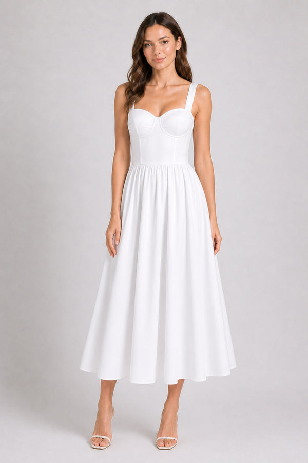 White Corset Midi Dress for Modern Bridal Events – Shahida Parides